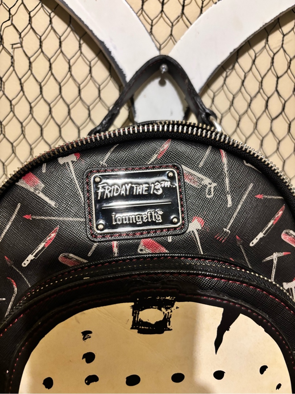 Loungefly Black Mini Backpack with Cream Hockey Mask Friday the 13th - Picture 5 of 7